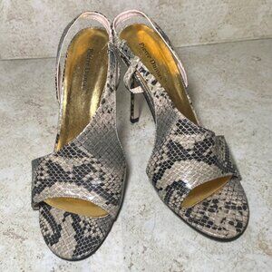 Pierre Dumas Womens Faux Snakeskin‎ Open-Toe Slingback Heels Size 10 Gold Insole